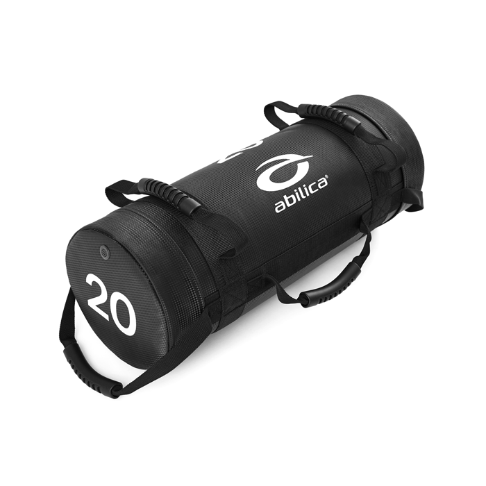 Cylindrisk sandbag på 20 kg i slidstærkt stof med greb, liggende