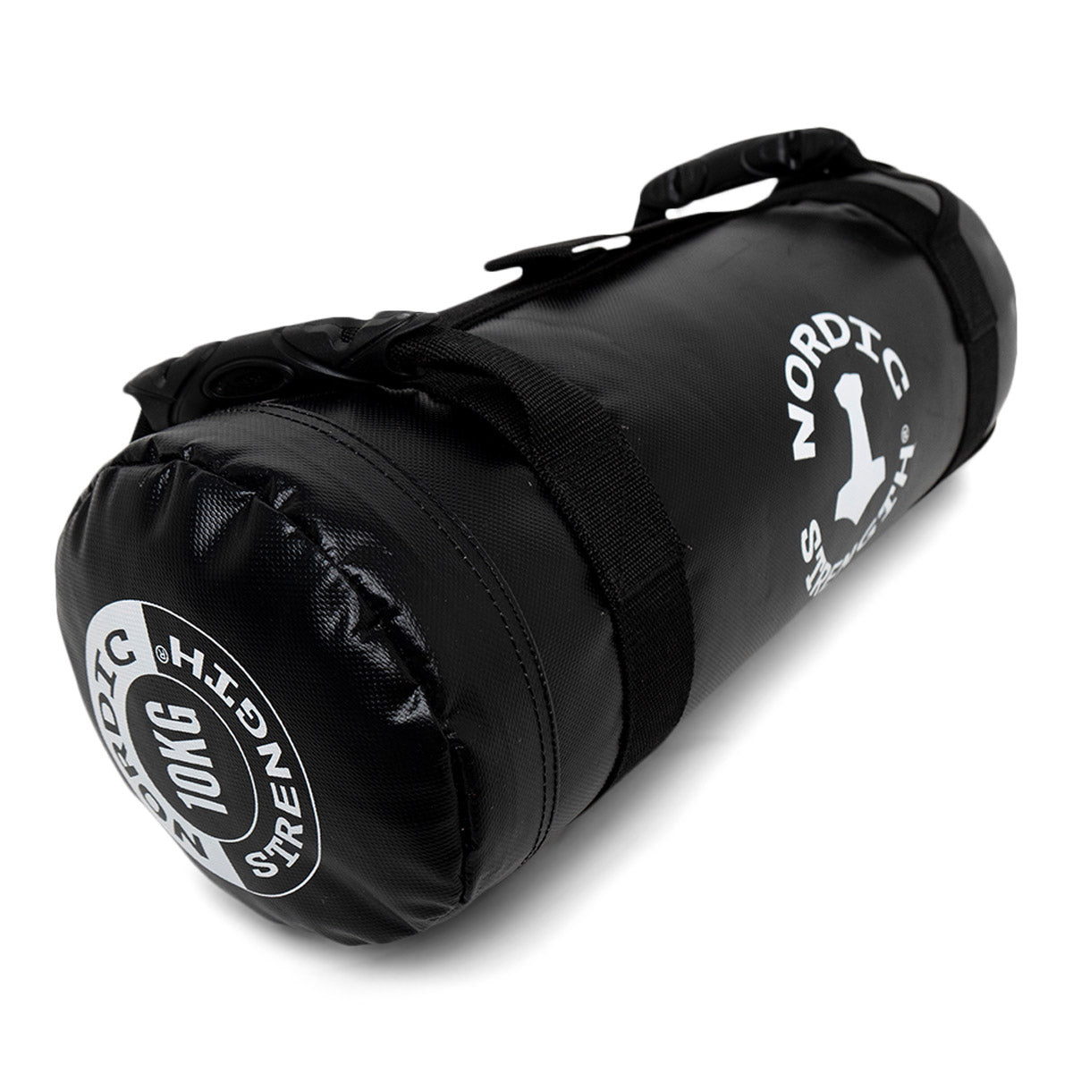 Cylindrisk sandbag på 10 kg i slidstærkt stof med greb, liggende